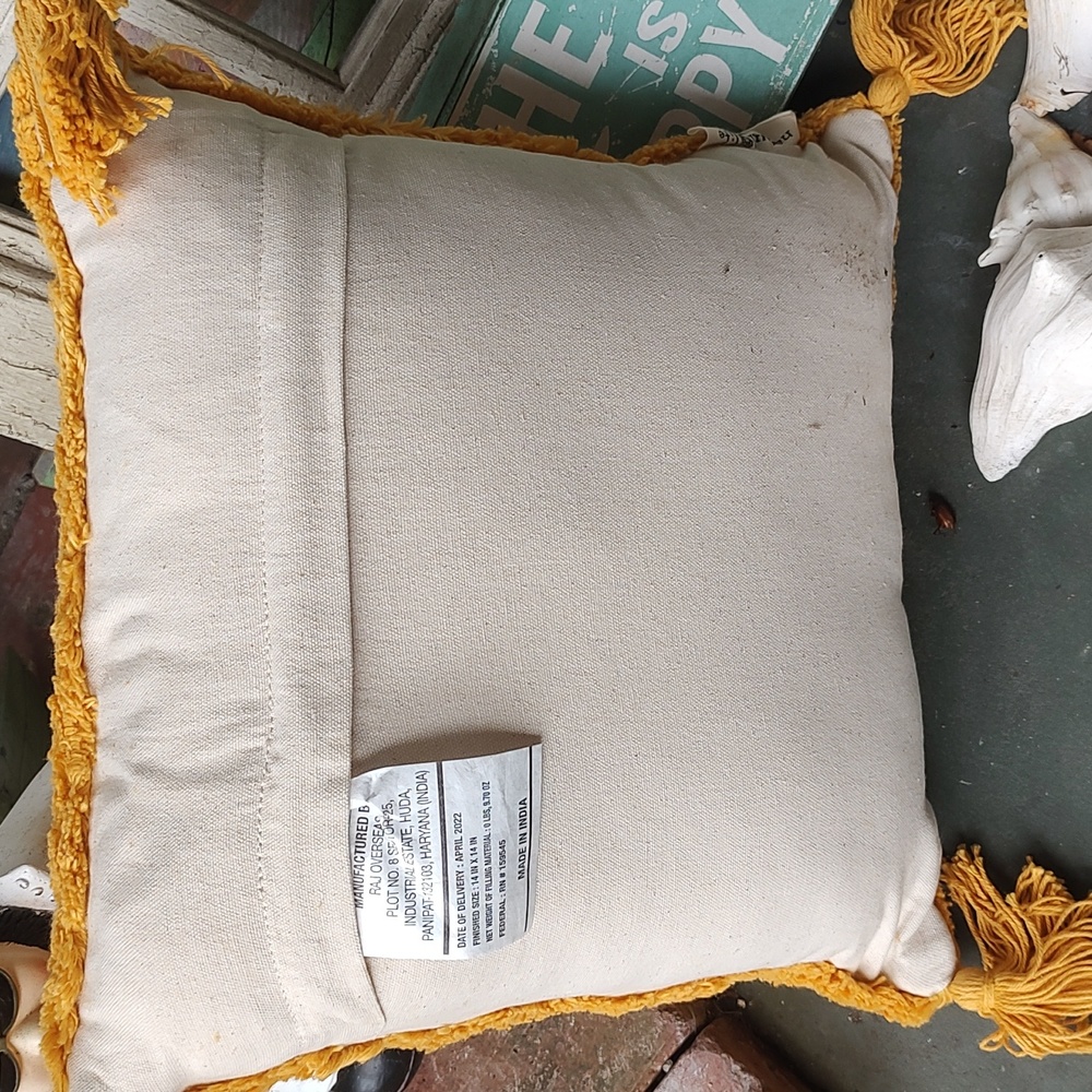 NWT Natural Life rainbow happy face pillow mustard yellow tufted throw pillow - Picture 4 of 6
